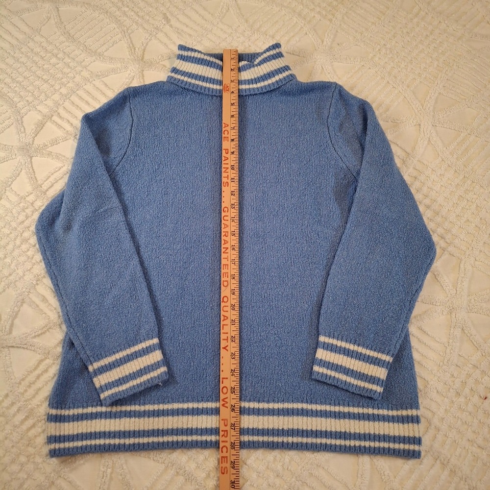 Talbots 1X Sweater Blue Turtleneck Striped Trim Cotton Pullover Long Sleeve - Picture 2 of 6